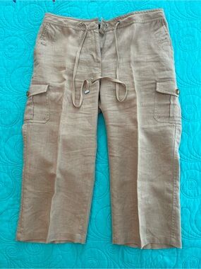 Nautica Women's Tan Linen-Blend Cropped Cargo Pants